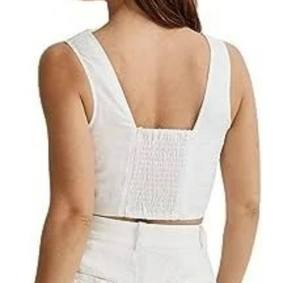 Madewell Gwen Supercrop Vest Tank Size 00 (XS) White Linen Elastic Back - Picture 2 of 7